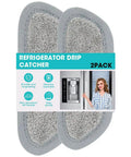 Two Pack Refrigerator Water Drip Tray Catcher Pads, Ultra Absorbent Splash Guard Mats For Fridge Water And Ice Dispenser, Fits Most Trays, No Slip Design, Easy Clean Kitchen Gadget Accessory, White And Grey displayed with packaging