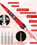 Pro Grade 100W Digital Soldering Iron Kit With Ceramic Heater And LED Display, Adjustable Temperature, red soldering iron
