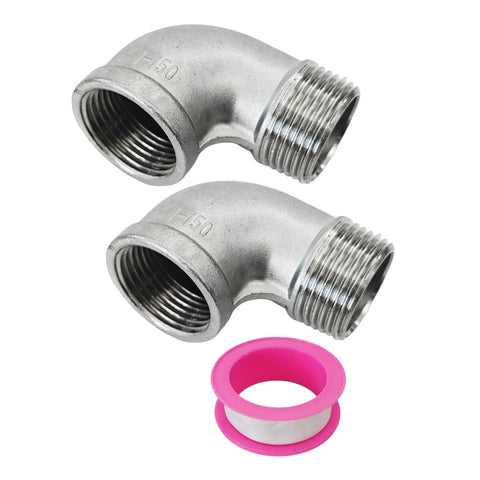 90 Degree Street Elbow 1 Inch NPT Male To Female Stainless Steel 304 Pipe Fittings For Water And Air Lines, 2 Pack with Pipe Tape