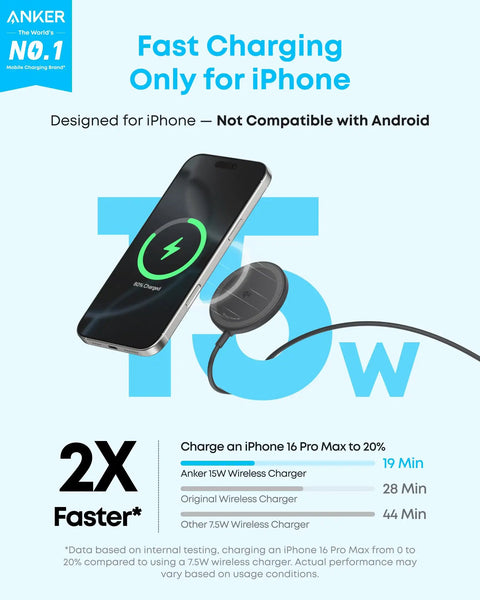 Magnetic Wireless Charger Pad Qi2 Certified 15W MagSafe Compatible For iPhone 17 16 15 Series shown with phone charging