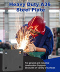 Welder using 8 Pack A36 Steel Plates 3x3x3/16 Inch Hot Rolled Steel Squares With 4 Holes for structure support.