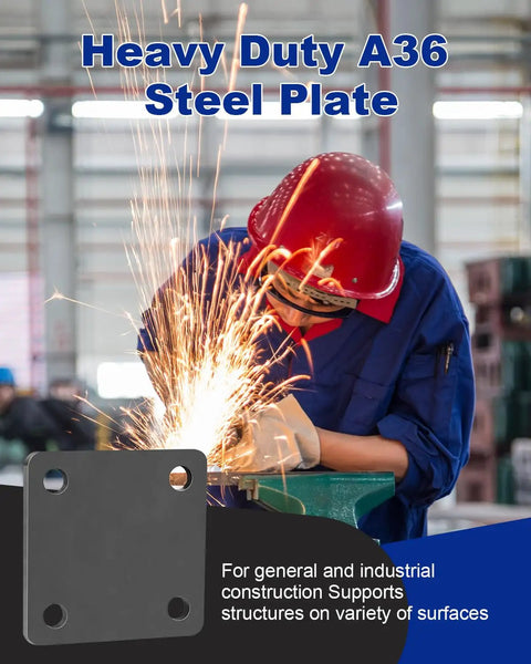 Welder using 8 Pack A36 Steel Plates 3x3x3/16 Inch Hot Rolled Steel Squares With 4 Holes for structure support.