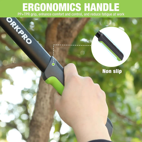 Ergonomic handle of Extendable Anvil Lopper For Gardening With 25 To 37 Inch Reach, non-slip grip in use for pruning.