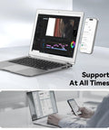 Magnetic Laptop Phone Holder With MagSafe For iPhone 12 To 17 Side Monitor Mount showing phone attached to laptop screen.