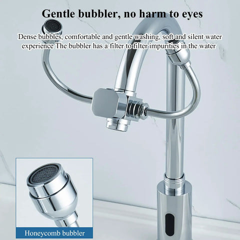 Touch-Free Induction Faucet, with Eyewash, 360 Degrees Rotating Water Outlet, Sensing Distance 40cm,for Lab, Hospitals,Warehouses with honeycomb bubbler.