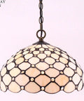 Tiffany Style Cream Amber Bead Stained Glass Pendant Light Fixture, 12 Inch Wide Shade, Chain and Cord, Ceiling Lamp S005 Series