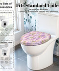 Elongated Wisteria Lilac Pretty Bright Floral Botanical Toilet Seat on a standard toilet, showcasing its colorful design and fit.