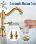 8 Inch Widespread Bathroom Sink Faucet With 3 Hole Deck Mount Vanity Mixer Tap Pop Up Drain Antique Brass Double Lever Handle All Metal Brass Construction Rustproof And Easy To Install pouring water