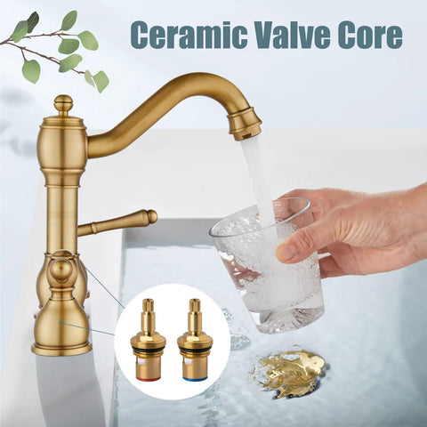 8 Inch Widespread Bathroom Sink Faucet With 3 Hole Deck Mount Vanity Mixer Tap Pop Up Drain Antique Brass Double Lever Handle All Metal Brass Construction Rustproof And Easy To Install pouring water