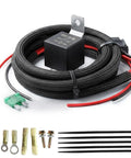 Electric Fuel Pump Relay Kit 40 Amp Waterproof Tough As Nails Relay Wiring Harness With Nylon Wire Loom And Long Wires Universal Fit For 12V Cars Trucks SUVs, coiled wiring kit with relay, fuse, terminals, and zip ties