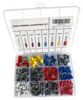 Hook Up Ready Wire Connectors Kit With Tinned Copper Insulated Terminals And Crimp Pins, AWG 22 8 Terminal Assortment, Electrical Wiring Set In Handy Plastic Box For Easy Storage, Durable Crimp Connections For Auto And DIY Projects. Open plastic box with assorted crimp terminal sizes