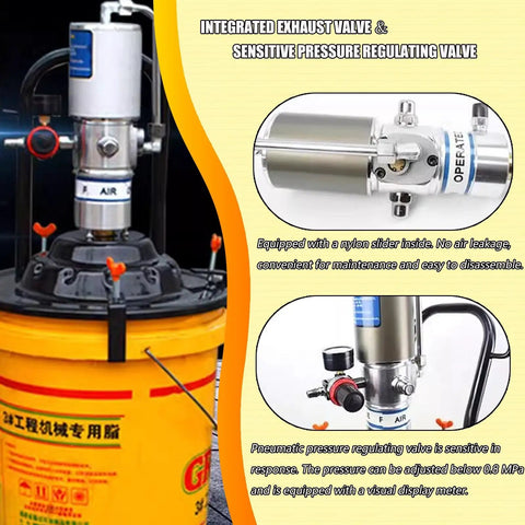 Portable Air Grease Pump With 50 To 1 Pressure Ratio For 5 Gallon Buckets, industrial pneumatic lubrication tool with valves