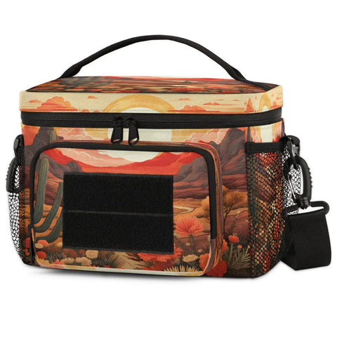 Desert Flower Cactus Tactical Lunch Bag Insulated Leakproof Lunch Box With Adjustable Shoulder Strap for Work Camp Trips Beach Picnic 7L Cooler Meal Prep Container with desert landscape design.