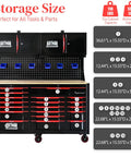 Massive 19 Drawer Rolling Tool Chest With Heavy Duty Wood Top Workbench On Wheels For Garage Shop Lab Includes Four Doors And Six Storage Bins Ultra Durable Mechanic Toolbox Cart For Easy Organization, black 19-drawer cabinet with pegboard and bins