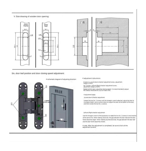 Technical diagram of Invisible Hinges Set With Automatic Closing And Adjustable Hydraulic Buffer For Secret Doors installation