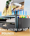 Ergonomic Monitor Riser With Drawer And Two Pen Holders, Printer And Laptop Stand, holding books and accessories, black.