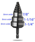 Versatile Step Drill Bit For RainPal SDB125 With Seven Eighths Inch, One And One Sixteenth Inch, And One And A Quarter Inch Steps