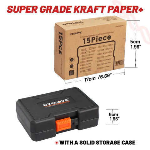 15 Piece Stripped Screw Extractor Set With Left Hand Drill Bits HSS Steel No Sweat Easy Out Kit 6542 4341 storage case and box