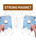 Hands holding 4 Piece Welding Magnetic Squares 4 And 3 Quarter Inch With 40 Lb Beast Grip Hands Free Tool, showing strong magnet.