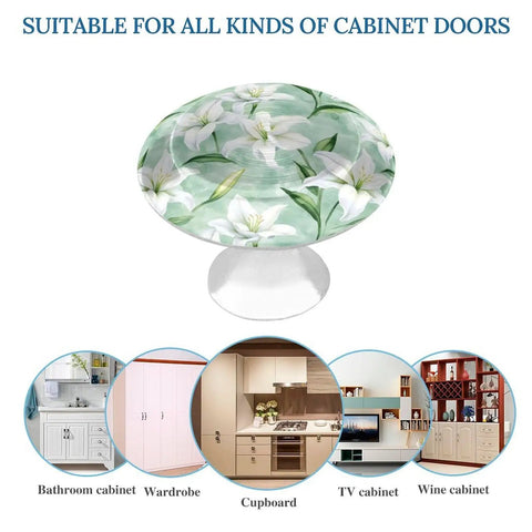 White Lily Flower Cabinet Knobs 2 Pack Pull Handles For Dresser Drawers Doors Kitchen Cupboards Wardrobe Alloy Hardware