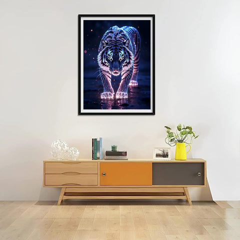 Diamond Painting Kit For Adults Beginners 5D Full Drill DIY Tiger Art Set framed on wall, 12x16 inches, home decor.
