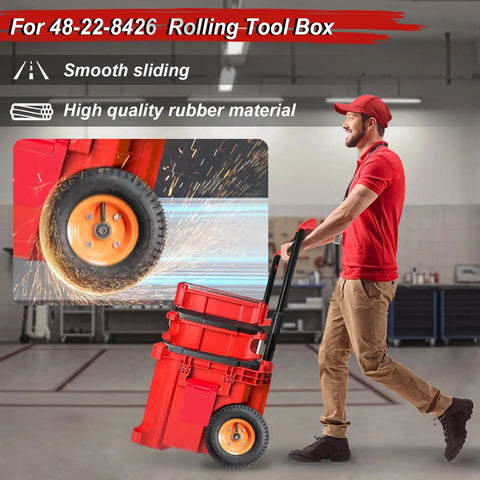 2 Pcs Packout Wheels Replacement Kit For 9 Inch Rolling Tool Box System 48-22-8426, person moving red toolbox
