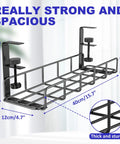 Under Desk Cable Management Tray 31.5 Inch No Drill Heavy Duty Steel Wire Organizer Clamp Mount Adjustable Metal Tray Black 2 Pack
