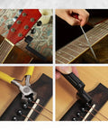 Gig Ready Pro Grade All In One Guitar Repair Tool Kit 45 Pcs Set With fret crowning file and string winder in use