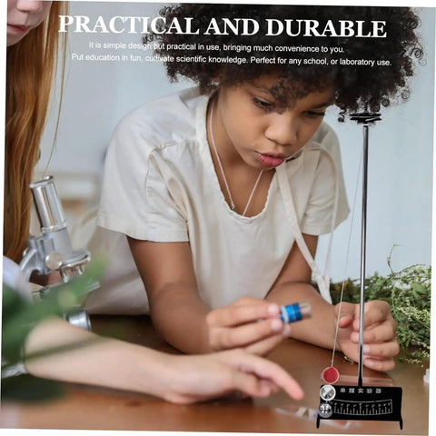 Child using Physics Mechanics Teaching Kit with Pendulum Set and Ball Lab Gear for Classroom Experiments Hands On Science Tools.