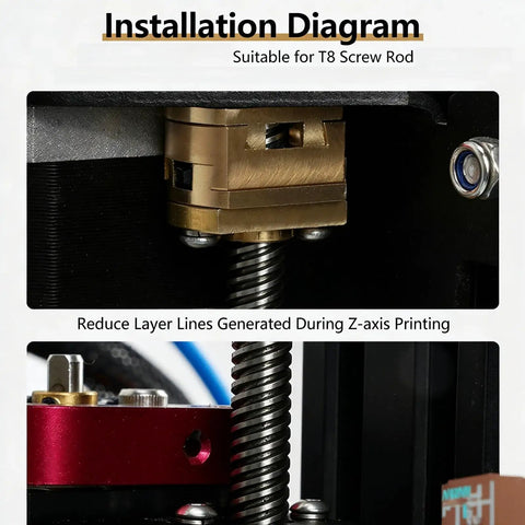 Level Up Your 3D Printer With Premium Brass Oldham Coupler 2 Pack For Ender 3 CR10 Z Axis To Banish Jiggles Improve Motion On T8 Lead Screws Prevent Radial Slip Save On Reprints Anytime Boosting Print Quality For Better Results Today. brass coupler installed on T8 lead screw