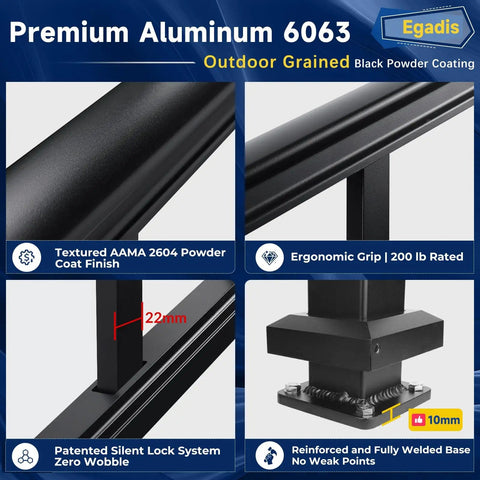 Top Shelf Heavy Duty Modular Aluminum Deck Railing Kit Four Pack 42 Inch Guardrail Height 8 Foot Sections showcasing textured powder coat finish.