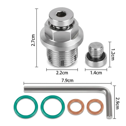 Fix Those Strip Thread Blues Fast With This Super Duper Oversize Piggyback Oil Drain Plug Repair Kit In Smooth Stainless Steel, Includes O Ring And Hex Wrench, M14x1.5