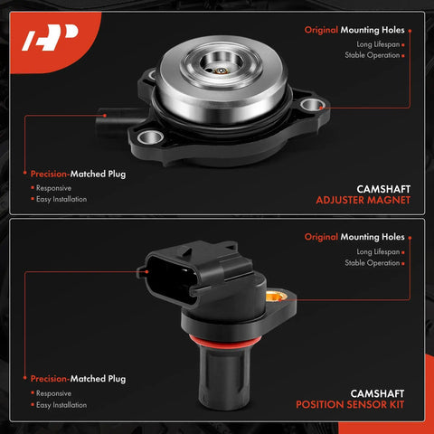 Image of camshaft adjuster magnet and camshaft position sensor kit from All In One Camshaft Position Sensor And Camshaft Adjuster Magnet Solenoid Kit For Mercedes Benz Vehicles 2006 To 2015 Includes Four Sensors And Four Solenoids For Intake And Exhaust On C Class CLK CLS E Class G Class GL GLK ML R S And SLK Models.