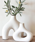 Donut Vase Set Of 2 White Ceramic Vases Large Nordic Minimalist Hollow Centerpieces For Living Room Table Office Wedding Decor
