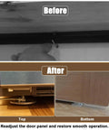 Before and after using Beefy Stainless Steel Bi Fold Door Repair Kit for 1-3/8 Inch Wood Doors, top and bottom mount view.