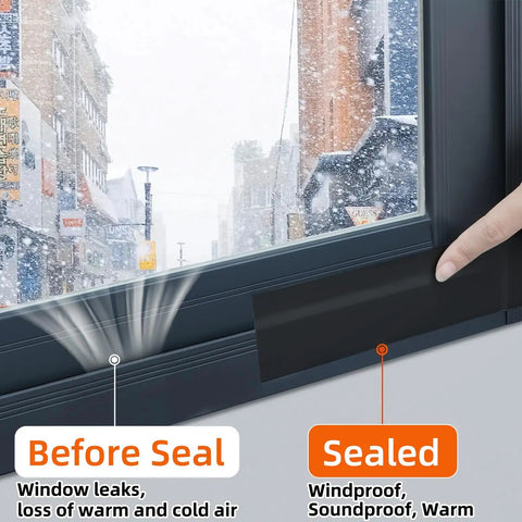 Heavy Duty Cloth Weatherstripping Tape For Windows And Doors 1.8 Inch By 66 Feet Seal Strip installed showing before and after sealing.
