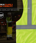 Unisex Adult Hella Visible Class 2 Safety Vest Crafted From Comfy Breathable Mesh Fabric With Zero Fuss Hook And Loop Closure Lime Green close-up showing reflective strips and mesh details.