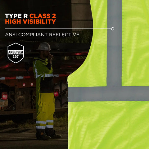 Unisex Adult Hella Visible Class 2 Safety Vest Crafted From Comfy Breathable Mesh Fabric With Zero Fuss Hook And Loop Closure Lime Green close-up showing reflective strips and mesh details.