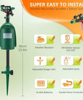 Motion Activated Yard Sprinkler System With Adjustable Head Deterrent For Deer Cats Raccoons And Dogs Skunk Deterrent Scares Off Intruders Outdoor Lawn Water Sprinkler Hose Not Included, 60cm green metal stake