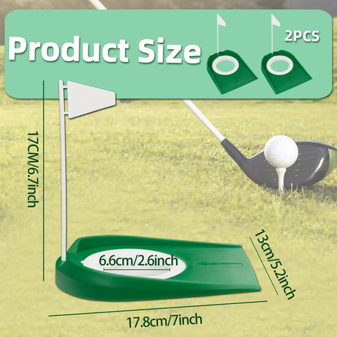 Putting Green Indoor Set Two Pack With Cups And White Flag Portable Golf Practice Kit size dimensions shown with club