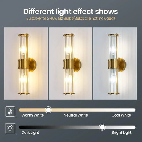 Modern Crystal Wall Sconce Gold Light With Brushed Titanium Finish And Trophy Glass Shade, lighting effect demonstration