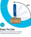 Front view of brass 3/4 in IPS full-port ball valve with blue lever handle