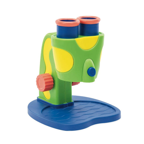 Rad Microscope For Curious Kids Ages 3 And Up A Hands On Science Toy That Sparks Discovery Of The Tiny World With Easy Focus Lenses And Colorful Slides For Fun Safe Kid Friendly Learning, plastic blue and green kid microscope with dual eyepieces