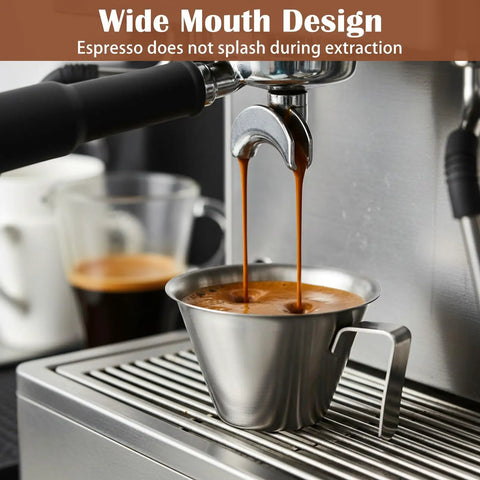 Stainless Steel Espresso Cup With Handle, Durable Coffee Shot Measuring Cup With Built-In Scale, V Shaped Mouth, 3.4 Oz 100 Ml