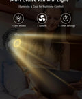 Portable Magnetic Cruise Fan With 12000mAh Battery Three Speed Settings Led Lantern And Digital Timer in use while illuminating a cabin.