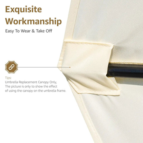 10 Feet Patio Umbrella Replacement Canopy For 8 Rib Frame showing secure fit on rib, highlighting easy install with durable fabric.
