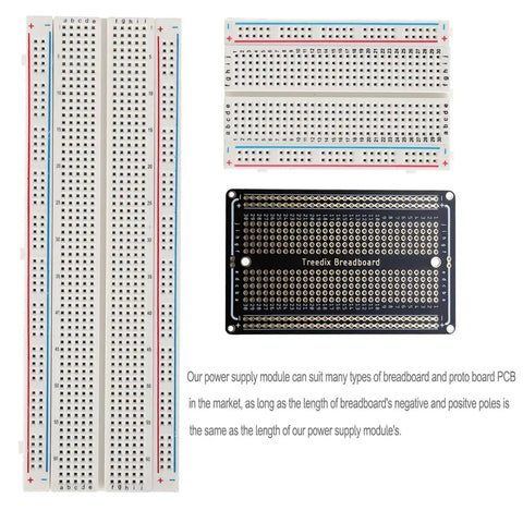 Dope Two Pack Breadboard Power Supply Module With USB C Charging 3.3V And 5V Rails Type A Output Rechargeable Battery Stand Perfect For Arduino Prototyping And Quick DIY Projects, shown in standard breadboard compatibility layout.