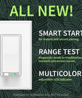Long Range Z-Wave Dimmer Switch S2 800LR White with smart start feature against leaf background