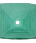 Top view of Dope Square Glass Vessel Sink in Light Green with Frosted Bottom, showing 1.75 inch drain, 18.25 inch wide.