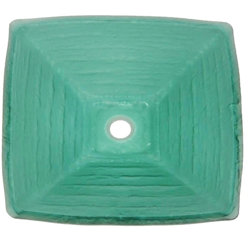 Top view of Dope Square Glass Vessel Sink in Light Green with Frosted Bottom, showing 1.75 inch drain, 18.25 inch wide.